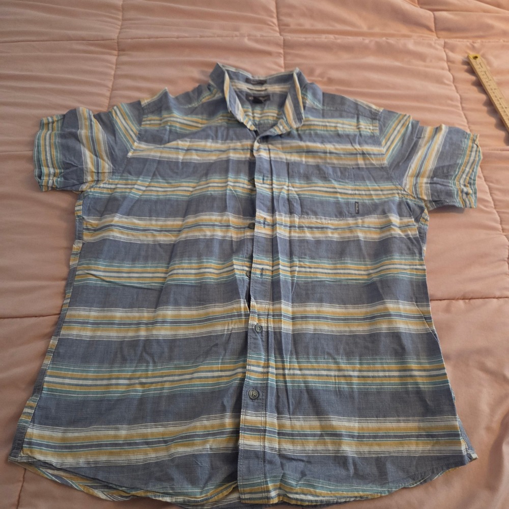 Eddie Bauer Mens Large Classic Fit Short Sleeve Striped Cotton Button Down Shirt